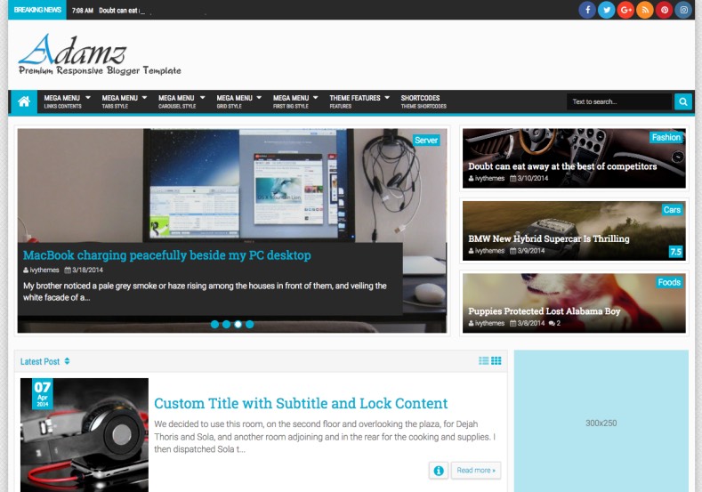 Adamz Blogger Template 2015. buy premium blogger themes