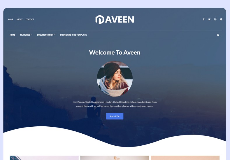 Aveen Blogger Template is a futuristic looking semi one pager portfolio theme for personals. Made with up to date latest generation code structure this blogspot theme provides intuitive design mostly suitable for graphic designers, influencers, travel bloggers, content writers, fashion designers etc.