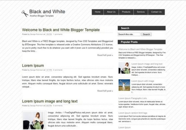 Black and White Blogger Template 2014 Free Download
