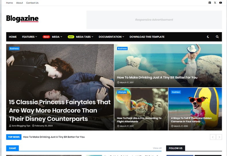 Blogazine Blogger Template is an exciting and versatile fast-loading blogspot theme for publishing viral news and fashion related engaging articles.