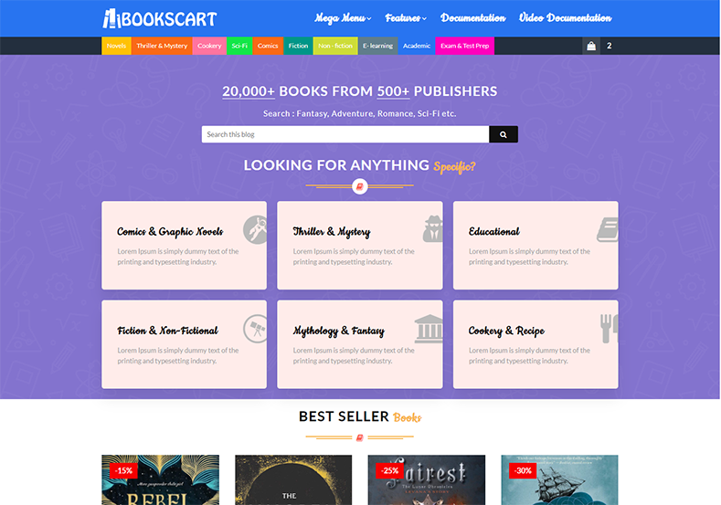 BooksCart Blogger Template is a powerful and stylish looking e-commerce theme built on blogspot platform for online books shopping