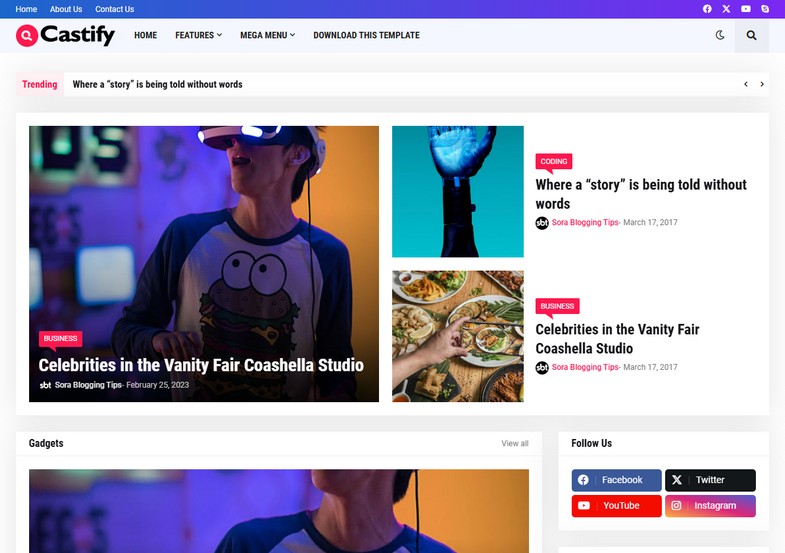 Castify Blogger Template is a modern, magazine-style theme tailored for content-rich sites like news hubs, blogs, and review platforms.