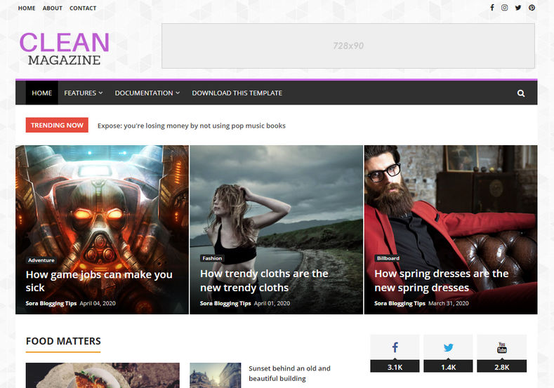 CleanMagazine Blogger Template is a pure clean looking simple magazine and elegant blogging blogger theme, with many latest and advanced features