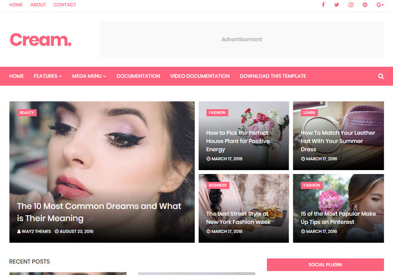 Cream Blogger Template is a stylish and uniquely designed theme specially made for female entrepreneurs and girly blogger