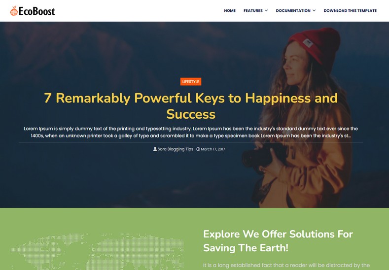 EcoBoost Blogger Template is a modern and eco-friendly one-page theme for blogs focused on environmental and sustainability-related content.