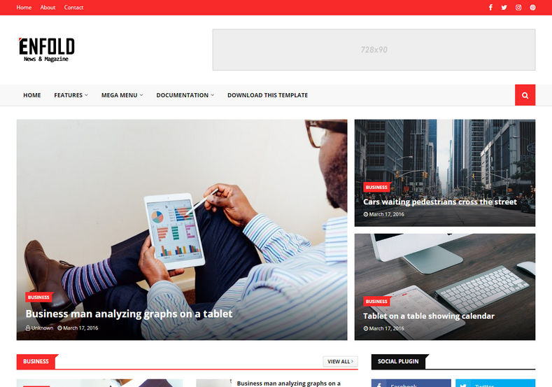 Enfold Blogger Template is a professionally designed fast loading responsive magazine blogspot theme, with latest features and seo friendly code