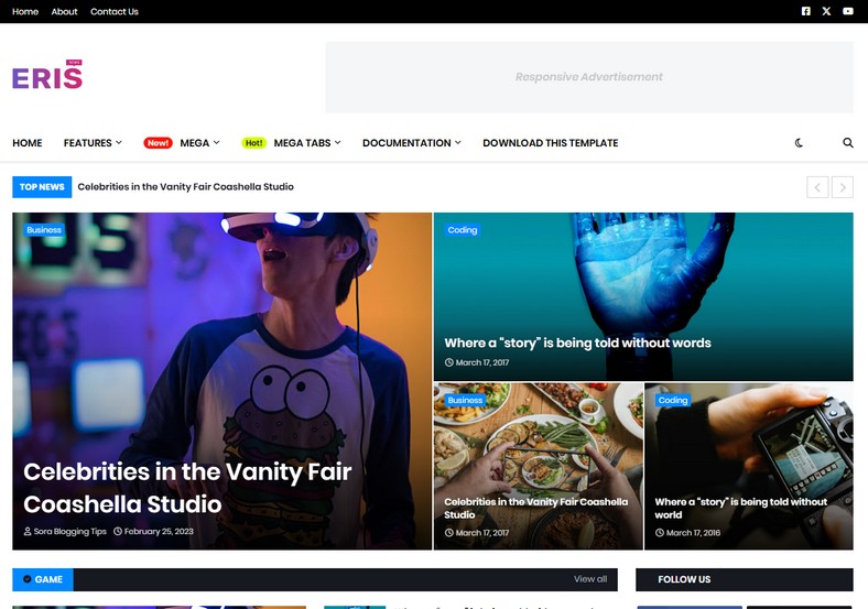 Eris Blogger Template is a stylish and modern Blogger template designed for bloggers who want a clean and professional look for their websites.