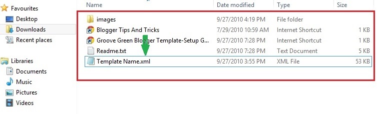 Extracted template files in hard drive-How to install a Blogger Template 2013