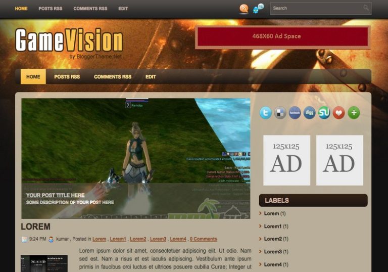 Game Vision Blogger Template 2014 Free Templare