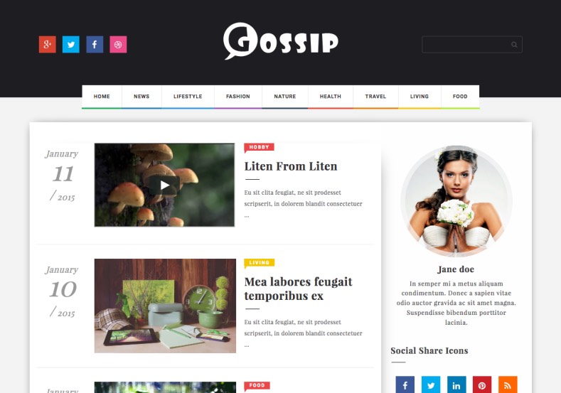 Gossip Responsive Blogger Template. Blogger Themes. Free Blogspot templates for your blogger blog. Best suitable for news blog templates. Ads ready blogspot templates help for add adsense ad code and easily showing adsence ads in your blog. Adapted from WordPress templates are converted from WordPress themes. It is help for take your rich. Blogger magazine template specially designed for magazine blogs. The writers can utilize this themes for take blog attractive to users. Elegant themes are more used themes in most of the blogs. Minimalist blog templates. Free premium blogger themes means, themes authors release two types of themes. One is premium another one is free. Premium templates given for cost but free themes given for no cost. You no need pay From California, USA. $10 USD, or $20 USD and more. But premium buyers get more facilities from authors But free buyers. If you run game or other animation oriented blogs, and you can try with Anime blog templates. Today the world is fashion world. So girls involve to the criteria for make their life fashionable. So we provide fashion blogger themes for make your fashionable. News is most important concept of the world. Download news blogger templates for publishing online news. You can make your blog as online shopping store. Get Online shopping store blogger template to sell your product. Navigation is most important to users find correct place. Download drop down menu, page navigation menu, breadcrumb navigation menu and vertical dropdown menu blogspot themes for free. Google Guide. Blogging tips and Tricks for bloggers. Google bloggers can get blogspot trick and tips for bloggers. Blog templates portfolio professional blogspot themes, You can store your life moments with your blogs with personal pages templates. Video and movie blogs owners get amazing movie blog themes for their blogs. Business templates download. We publish blogger themes for photographers. Photographers easily share photos via photography blog themes. St valentine Christmas Halloween templates. Download Slideshow slider templates for free. Under construction coming soon custom blogspot template. Best beautiful high quality Custom layouts Blog templates from templateism, SoraTemplates, templatetrackers, simple, cute free premium professional unique designs blog themes blogspot themes. Seo ready portfolio anime fashion movie movies health custom layouts best download blogspot themes simple cute free premium professional unique designs xml html code html5.