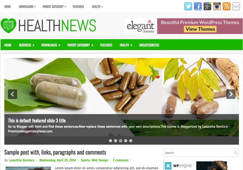 HealthNews Blogger Template. Blogger Themes. Free Blogspot templates for your blogger blog. Best suitable for news blog templates. Best Ads ready blogspot templates help for add adsense ad code and easily showing adsence ads in your blog. Adapted from WordPress templates are converted from WordPress themes. It is help for take your rich. Blogger magazine template specially designed for magazine blogs. The writers can utilize this themes for take blog attractive to users. Elegant themes are more used themes in most of the blogs. Use minimalist blog templates for rich look for your blog. Free premium blogger themes means, themes authors release two types of themes. One is premium another one is free. Premium templates given for cost but free themes given for no cost. You no need pay From California, USA. $10 USD, or $20 USD and more. But premium buyers get more facilities from authors But free buyers. If you run game or other animation oriented blogs, and you can try with Anime blog templates. Today the world is fashion world. So girls involve to the criteria for make their life fashionable. So we provide fashion blogger themes for make your fashionable. News is most important concept of the world. Download news blogger templates for publishing online news. You can make your blog as online shopping store. Get Online shopping store blogger template to sell your product. Navigation is most important to users find correct place. Download drop down menu, page navigation menu, breadcrumb navigation menu and vertical dropdown menu blogspot themes for free. Google Guide to blogging tips and tricks for bloggers. Google bloggers can get blogspot trick and tips for bloggers. Blog templates portfolio professional blogspot themes, You can store your life moments with your blogs with personal pages templates. Video and movie blogs owners get amazing movie blog themes for their blogs. Business templates download. We publish blogger themes for photographers. Photographers easily share photos via photography blog themes. St valentine Christmas Halloween templates. Download Slideshow slider templates for free. Under construction coming soon custom blogspot template. Best beautiful high quality Custom layouts Blog templates from templateism, SoraTemplates, templatetrackers, simple, cute free premium professional unique designs blog themes blogspot themes. Seo ready portfolio anime fashion movie movies health custom layouts best download blogspot themes simple cute free premium professional unique designs xml html code html5.