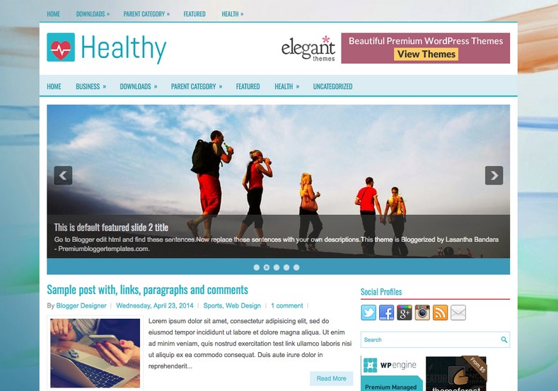 Healthy Responsive Blogger Template. Blogger Themes. Free Blogspot templates for your blogger blog. Best suitable for news blog templates. Ads ready blogspot templates help for add adsense ad code and easily showing adsence ads in your blog. Adapted from WordPress templates are converted from WordPress themes. It is help for take your rich. Blogger magazine template specially designed for magazine blogs. The writers can utilize this themes for take blog attractive to users. Elegant themes are more used themes in most of the blogs. Use minimalist blog templates for rich look for your blog. Free premium blogger themes means, themes authors release two types of themes. One is premium another one is free. Premium templates given for cost but free themes given for no cost. You no need pay From California, USA. $10 USD, or $20 USD and more. But premium buyers get more facilities from authors But free buyers. If you run game or other animation oriented blogs, and you can try with Anime blog templates. Today the world is fashion world. So girls involve to the criteria for make their life fashionable. So we provide fashion blogger themes for make your fashionable. News is most important concept of the world. Download news blogger templates for publishing online news. You can make your blog as online shopping store. Get Online shopping store blogger template to sell your product. Navigation is most important to users find correct place. Download drop down menu, page navigation menu, breadcrumb navigation menu and vertical dropdown menu blogspot themes for free. Google Guide to blogging tips and tricks for bloggers. Google bloggers can get blogspot trick and tips for bloggers. Blog templates portfolio professional blogspot themes, You can store your life moments with your blogs with personal pages templates. Video and movie blogs owners get amazing movie blog themes for their blogs. Business templates download. We publish blogger themes for photographers. Photographers easily share photos via photography blog themes. St valentine Christmas Halloween templates. Download Slideshow slider templates for free. Under construction coming soon custom blogspot template. Best beautiful high quality Custom layouts Blog templates from templateism, SoraTemplates, templatetrackers, simple, cute free premium professional unique designs blog themes blogspot themes. Seo ready portfolio anime fashion movie movies health custom layouts best download blogspot themes simple cute free premium professional unique designs xml html code html5.