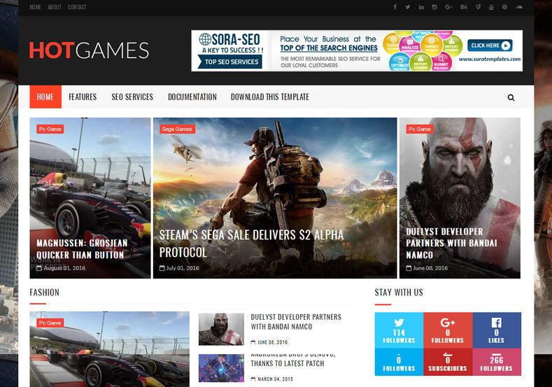 Hot Games Gaming Blogger Template is a perfectly responsive and fast loading blogspot theme for online gaming, store and simple magazine websites