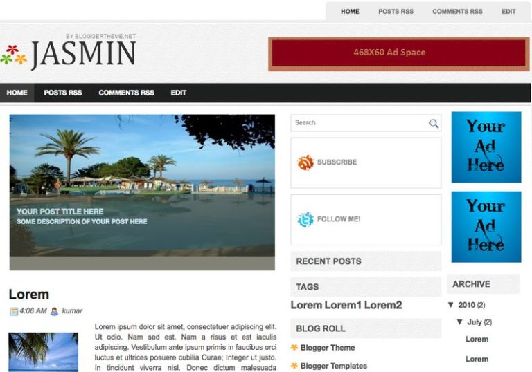 Jasmin Blogger Template 2014 Free Download