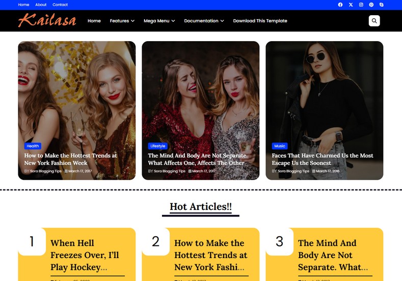 Kailasa Blogger Template is a clean and modern blog magazine blogger theme that is perfect for magazines, blogs, news, tech, food, movies, and sports.