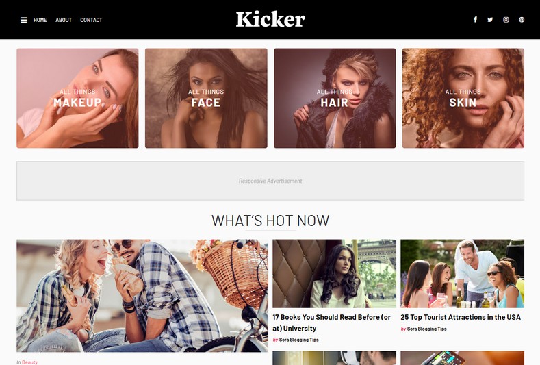 Kicker Blogger Template is a unique theme developed and designed for blogs and websites like Beauty, News, Finance, and others.
