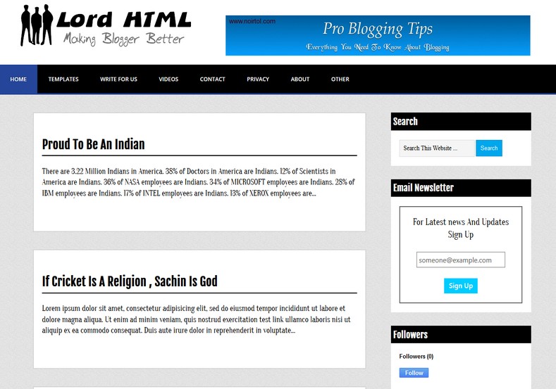 Lord HTML Blogger Template 2014 Free Download