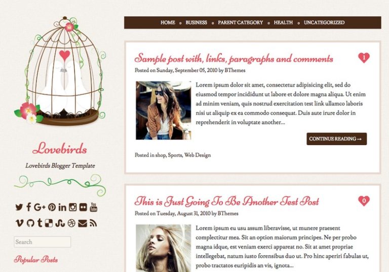 Pink Blog Emplae Lovebirds Pink Blogger Template • Blogspot Templates 2025
