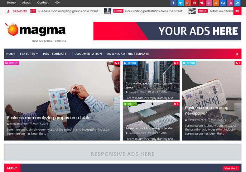 Magma News Responsive Blogger Template is one of the best fast loading magazine blogger template of 2017