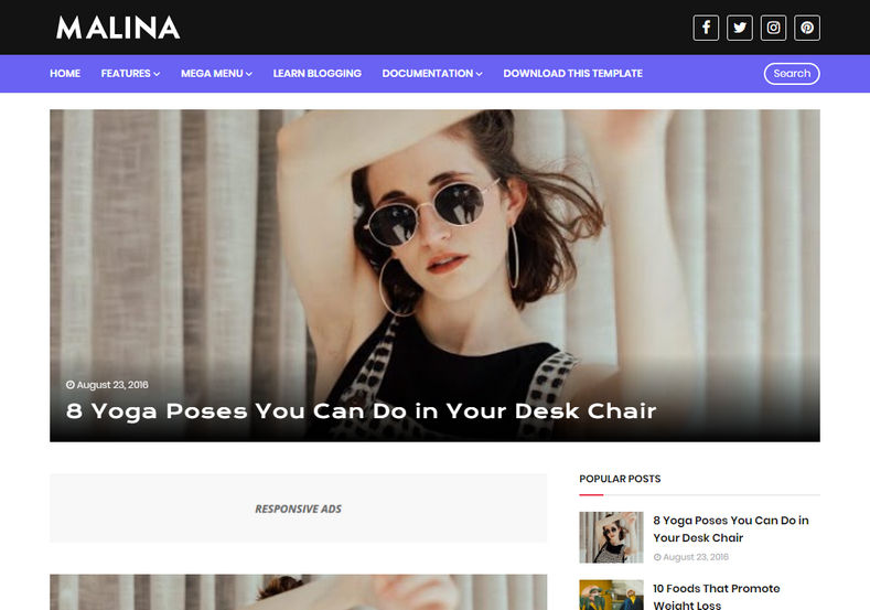 Malina Blogger Template is elegantly looking responsive premium and professionally designed personal latest and unique blogging blogspot theme.