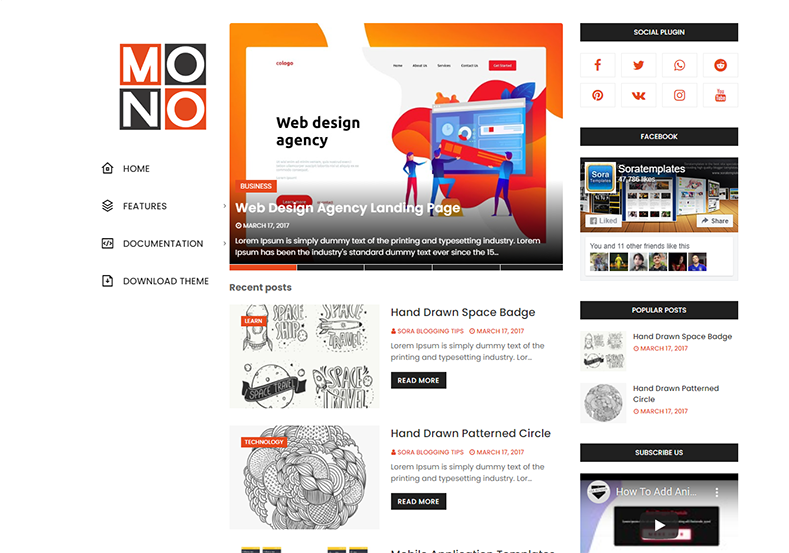 Mono Blogger Template is a simple and clean 3 column blogging blogspot theme with responsive design and fast loading speed