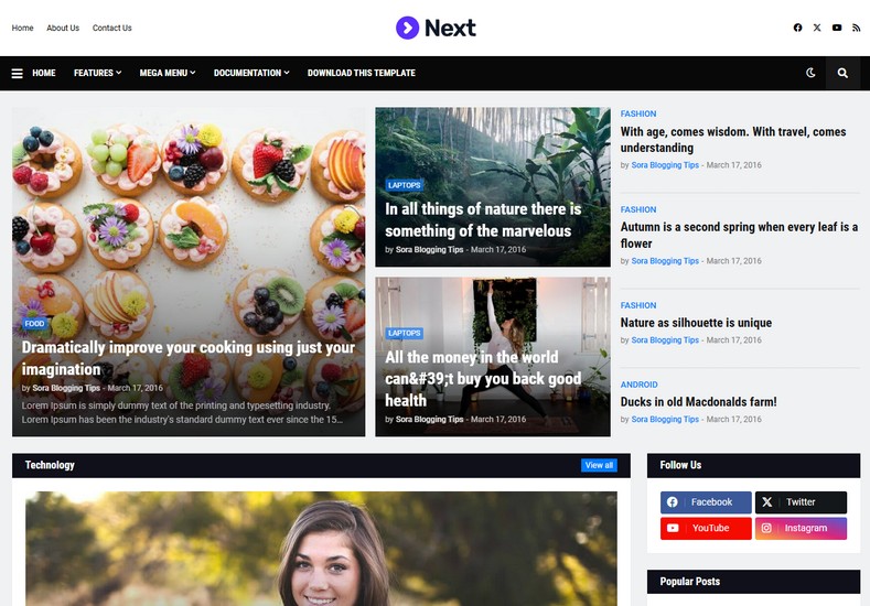 Next Blogger Template is a sleek, modern, and professional theme designed for news, magazine, and blog websites.