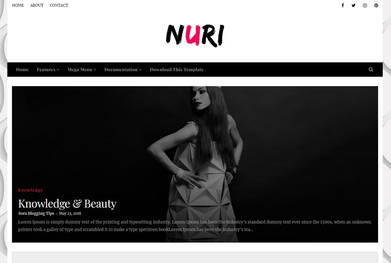 Nuri Blogger Template is a fashion theme. It comes with a very minimalistic design and also has the new generation of HTML5 and scripts which makes this theme user-friendly and fast in loading.