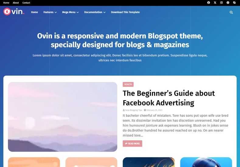 Ovin Blogger Template is a classic and simple Blogspot theme for a personal blog with a minimal design and attractive home page look.