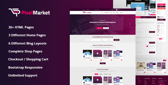 Pixel Market Online Marketplace HTML5 Template