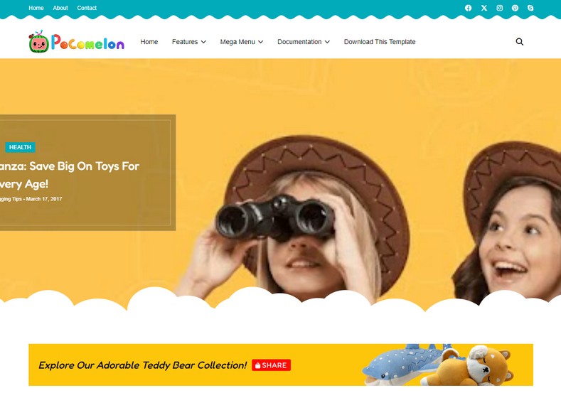 Pocomelon Blogger Template is a beautifully made blogspot theme designed to publish kids-related articles, including toys, games, and dress and activities pictures.
