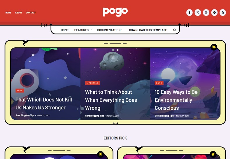 Pogo Blogger Template is a highly customizable theme with a great custom design that features a good-looking elegant minimalistic look and creative approach.