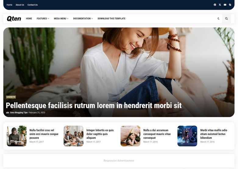 Qten Blogger Template is a stylish and professional choice for bloggers. It is an ideal News Magazine blogging theme. With its latest design and updated features, it offers a fresh and modern look to your website.