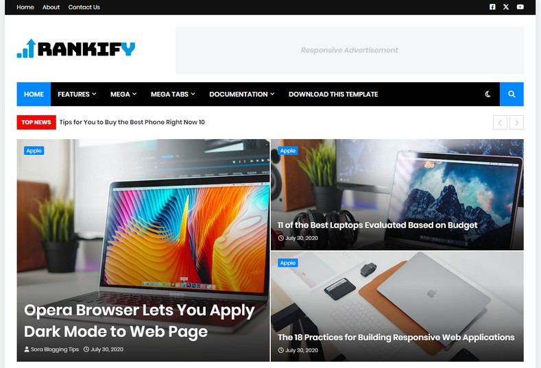 Rankify Blogger Template is a Magazine Theme with all the needed features like fast loading, responsiveness and browser compatibility and it is Ideal for all types niches including travel, business, fashion and lifestyle.