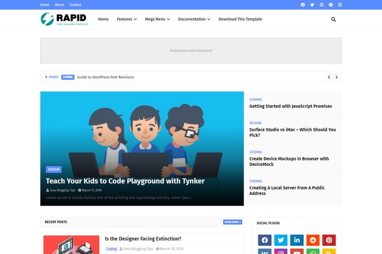 Rapid Blogger Template is a latest generation blogspot theme with great functionalities, that lets you create outstanding blogs with professional features.