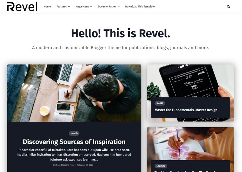 Revel Blogger Template is a responsive and minimal grid blogspot theme focusing on offering a smooth and fantastic user experience to your users and helping your website to stand differently from the crowd.