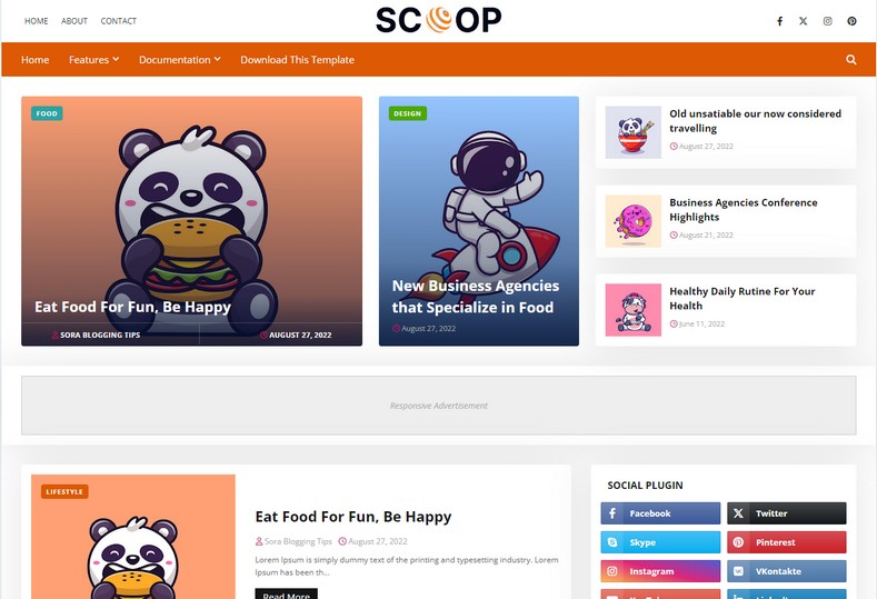 Scoop Blogger Template is a sleek blogspot theme designed for sharing digital art and it is perfect for publishing NFTs, digital paintings, food recipe pictures, travel photos, and Instagram snapshots.