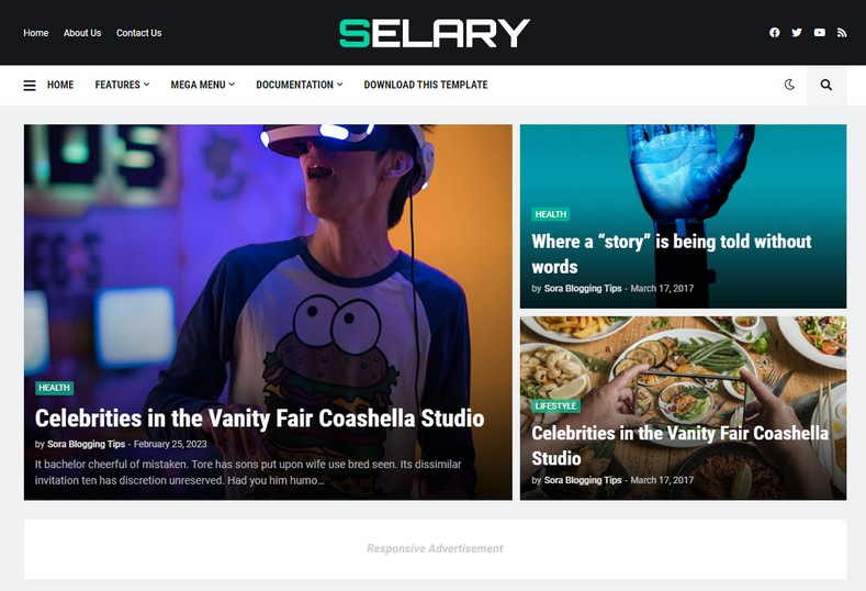 Selary Blogger Template is a professionally design stylish magazine blogging theme, that is suitable for tech, news, sports, job portal, banking, food critic, movie review, recipe sharing etc.