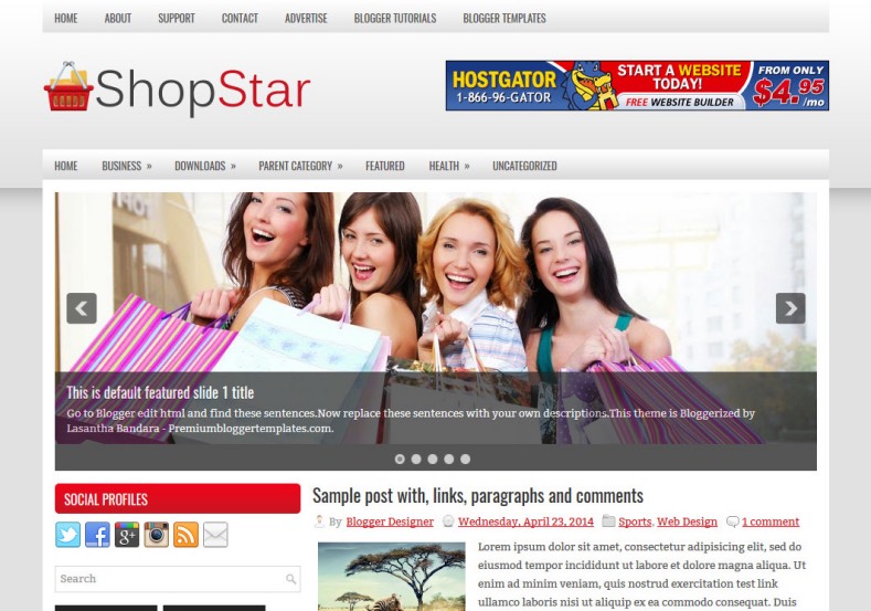 ShopStar Blogger Template. Blogger Themes. Best suitable for news blog templates. Ads ready blogspot templates help for add adsense ad code and easily showing adsence ads in your blog. Adapted from WordPress templates are converted from WordPress themes. It is help for take your rich. Blogger magazine template specially designed for magazine blogs. The writers can utilize this themes for take blog attractive to users. Elegant themes are more used themes in most of the blogs. Minimalist blog templates. Free premium blogger themes means, themes authors release two types of themes. One is premium another one is free. Premium templates given for cost but free themes given for no cost. You no need pay From California, USA. $10 USD, or $20 USD and more. But premium buyers get more facilities from authors But free buyers. If you run game or other animation oriented blogs, and you can try with Anime blog templates. Today the world is fashion world. So girls involve to the criteria for make their life fashionable. So we provide fashion blogger themes for make your fashionable. News is most important concept of the world. Download news blogger templates for publishing online news. You can make your blog as online shopping store. Get Online shopping store blogger template to sell your product. Navigation is most important to users find correct place. Download drop down menu, page navigation menu, breadcrumb navigation menu and vertical dropdown menu blogspot themes for free. Google Guide. Blogging tips and Tricks for bloggers. Google bloggers can get blogspot trick and tips for bloggers. Blog templates portfolio professional blogspot themes, You can store your life moments with your blogs with personal pages templates. Video and movie blogs owners get amazing movie blog themes for their blogs. Business templates download. We publish blogger themes for photographers. Photographers easily share photos via photography blog themes. St valentine Christmas Halloween templates. Download Slideshow slider templates for free. Under construction coming soon custom blogspot template. Best beautiful high quality Custom layouts Blog templates from templateism, SoraTemplates, templatetrackers, simple, cute free premium professional unique designs blog themes blogspot themes. Seo ready portfolio anime fashion movie movies health custom layouts best download blogspot themes simple cute free premium professional unique designs xml html code html5.