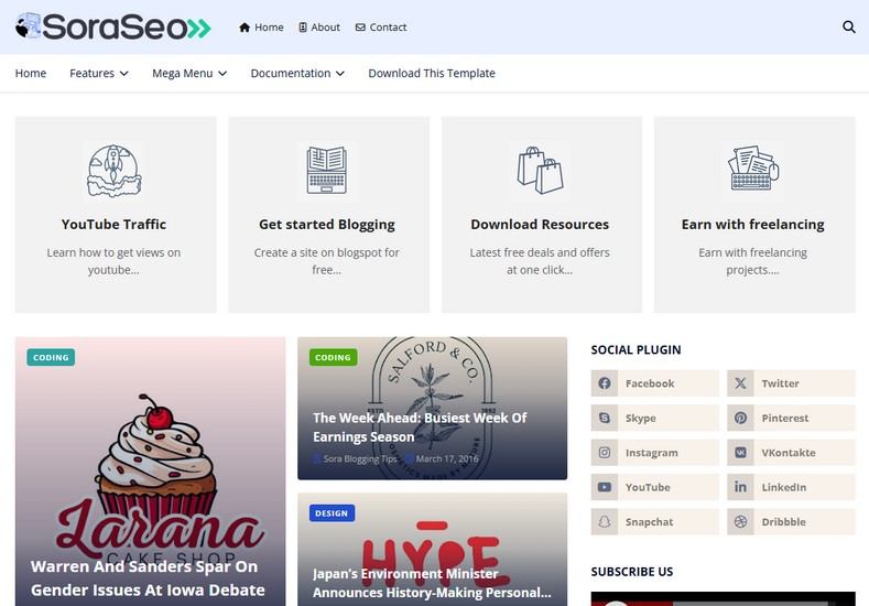 Sora SEO 3 Blogger Template is designed for tech-focused, content-rich blogs with a streamlined yet bold presentation. It is a polished, professional solution for bloggers who want a clean, organized, and impactful digital presence.