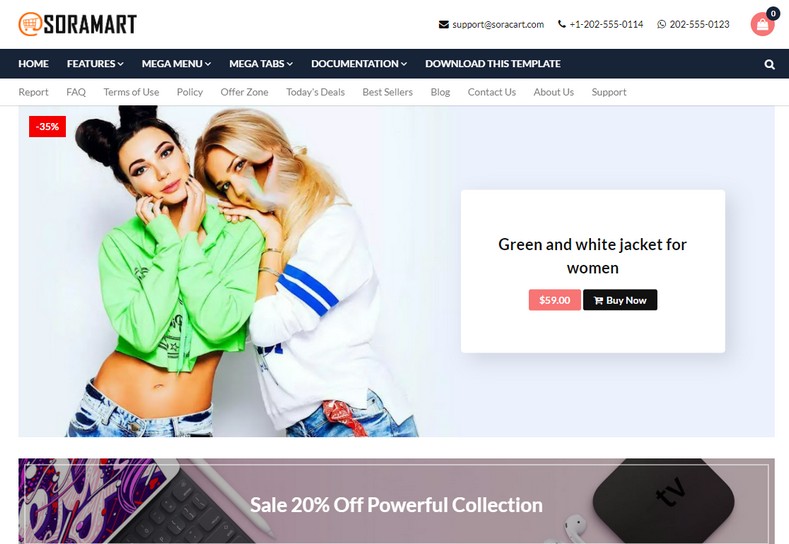SoraMart Blogger Template is created for an eCommerce website developed by using the latest blogger frameworks and has all the updated eCommerce features that we get to see in every product selling website.