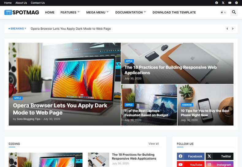 SpotMag Blogger Template is a perfectly designed news magazine theme loaded with premium features specifically for sharing news and articles.