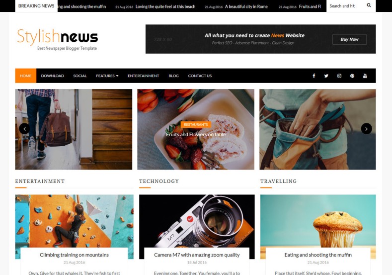 Stylish News Blogger Template. If you want to built news blog with blogger then download our free blogger templates 2016 for it. Simple and best quality new and magazine blogger templates. Stylish News Blogger Template.
