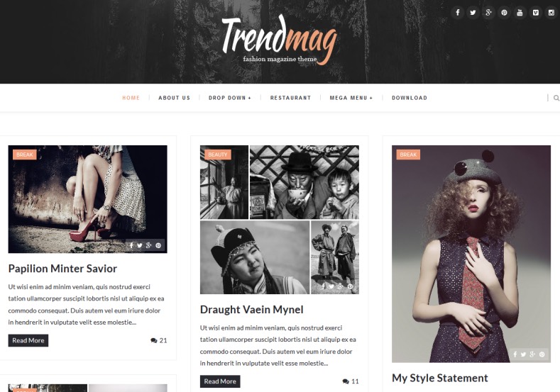 Trendmag Fullwidth Masonry Blogger Template. Blogger Themes. Free Blogspot templates for your blogger blog. Best suitable for news blog templates. Best Ads ready blogspot templates help for add adsense ad code and easily showing adsence ads in your blog. Adapted from WordPress templates are converted from WordPress themes. It is help for take your rich. Blogger magazine template specially designed for magazine blogs. The writers can utilize this themes for take blog attractive to users. Elegant themes are more used themes in most of the blogs. Use minimalist blog templates for rich look for your blog. Free premium blogger themes means, themes authors release two types of themes. One is premium another one is free. Premium templates given for cost but free themes given for no cost. You no need pay From California, USA. $10 USD, or $20 USD and more. But premium buyers get more facilities from authors But free buyers. If you run game or other animation oriented blogs, and you can try with Anime blog templates. Today the world is fashion world. So girls involve to the criteria for make their life fashionable. So we provide fashion blogger themes for make your fashionable. News is most important concept of the world. Download news blogger templates for publishing online news. You can make your blog as online shopping store. Get Online shopping store blogger template to sell your product. Navigation is most important to users find correct place. Download drop down menu, page navigation menu, breadcrumb navigation menu and vertical dropdown menu blogspot themes for free. Google Guide to blogging tips and tricks for bloggers. Google bloggers can get blogspot trick and tips for bloggers. Blog templates portfolio professional blogspot themes, You can store your life moments with your blogs with personal pages templates. Video and movie blogs owners get amazing movie blog themes for their blogs. Business templates download. We publish blogger themes for photographers. Photographers easily share photos via photography blog themes. St valentine Christmas Halloween templates. Download Slideshow slider templates for free. Under construction coming soon custom blogspot template. Best beautiful high quality Custom layouts Blog templates from templateism, SoraTemplates, templatetrackers, simple, cute free premium professional unique designs blog themes blogspot themes. Seo ready portfolio anime fashion movie movies health custom layouts best download blogspot themes simple cute free premium professional unique designs xml html code html5. Trendmag Fullwidth Masonry Blogger Template.