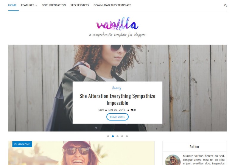 Vanilla Blogger Template is a clean and elegant looking blogspot theme with super flexible design and high on-page SEO score.