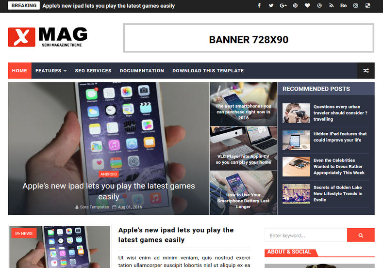X Mag Blogger Template is a semi magazine responsive blogspot theme for personal and commercial news media portal