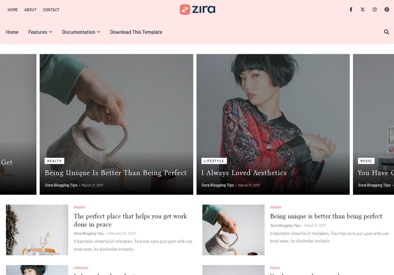 Zira Blogger Template is a sleek and stylish theme, perfect for fashion magazines, makeup news blogs, and modern blogs.